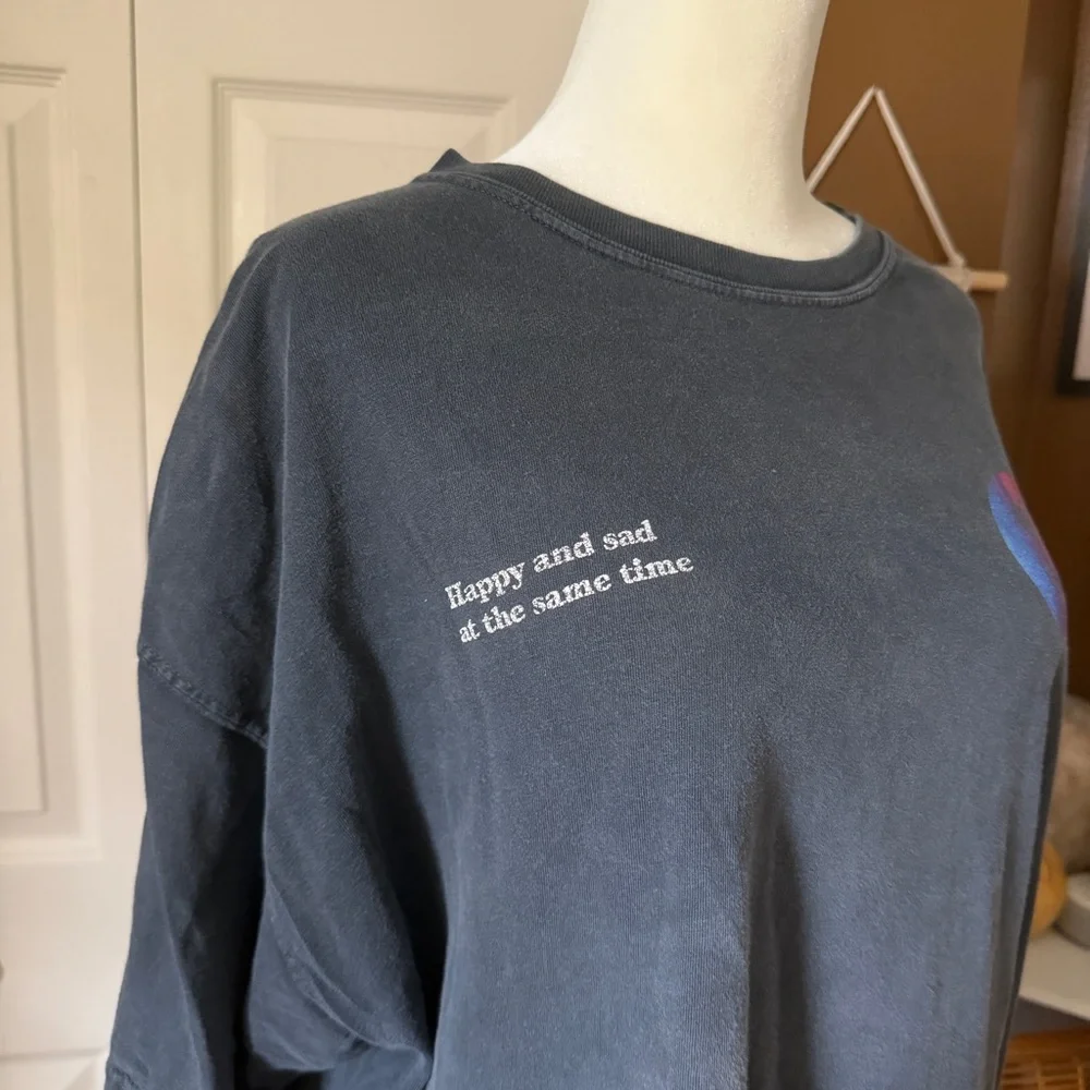 Comfort Colors Stone Wash “Happy and Sad at the Same Time” Graphic Tshirt / XL - Picture 2 of 10